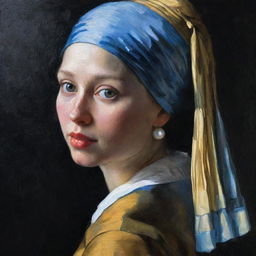 Oil painting of Johannes Vermeer's 'Girl with a Pearl Earring', done with a palette knife technique.