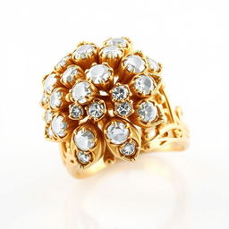 A vintage style gold ring adorned with diamonds arranged in a floral pattern