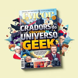 An intriguing magazine cover titled "Criadores do Universo Geek"