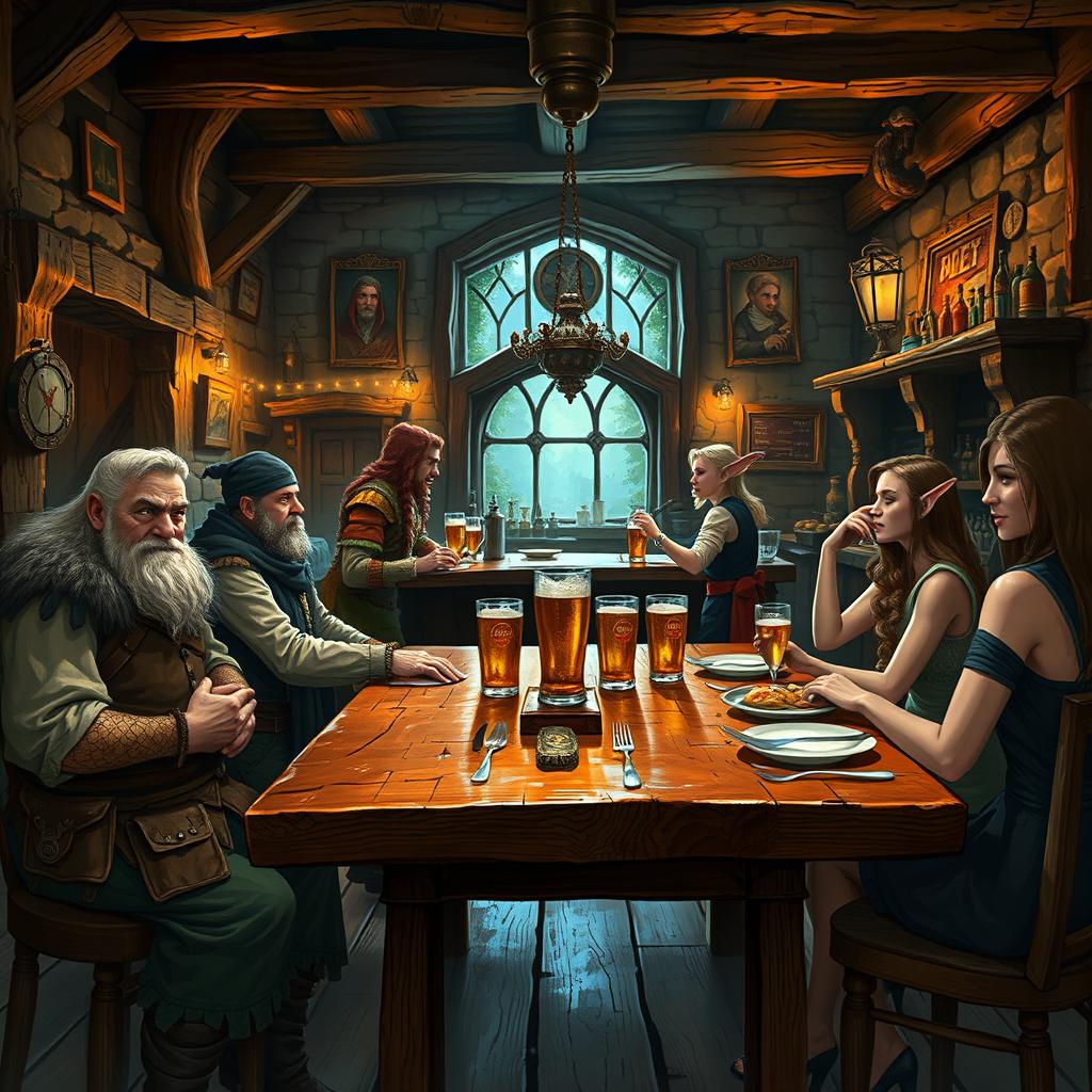 A cozy and well-maintained tavern interior, capturing the heartwarming ambiance of the Stonehill Inn