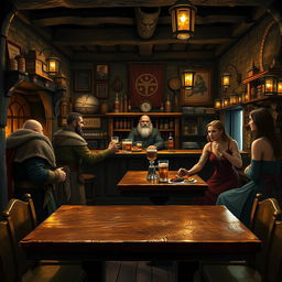 A cozy and well-maintained tavern interior, capturing the heartwarming ambiance of the Stonehill Inn