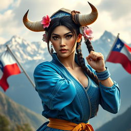 A captivating representation of Chun-Li from Street Fighter, reimagined as a Chilean character