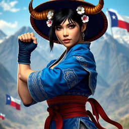 A captivating representation of Chun-Li from Street Fighter, reimagined as a Chilean character