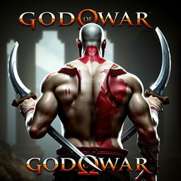 A high-resolution 1920x1080 image featuring a clean-shaven Kratos from God of War 3, shown from the back holding his iconic blades