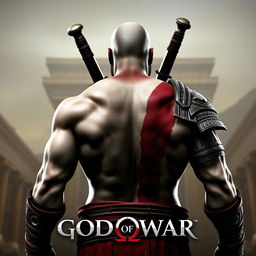 A high-resolution 1920x1080 image featuring a clean-shaven Kratos from God of War 3, shown from the back holding his iconic blades