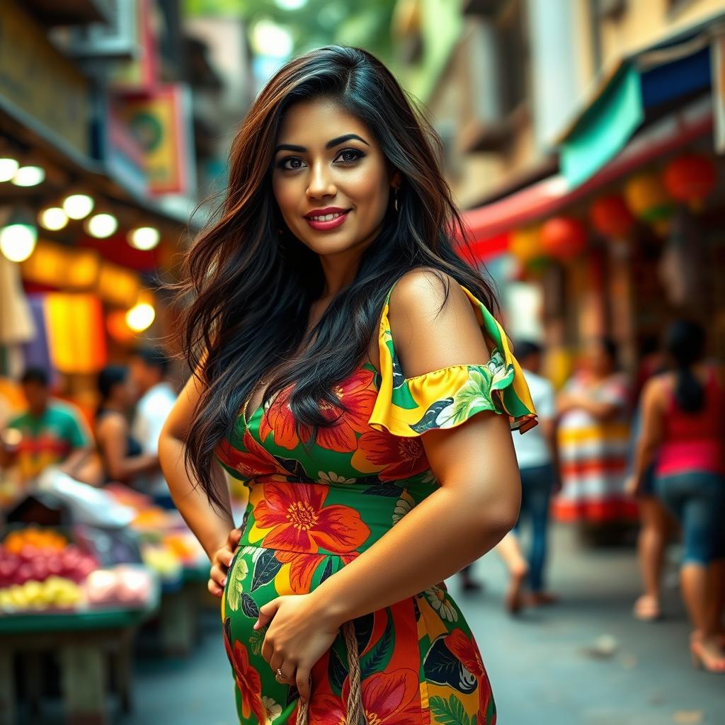 A confident and beautiful Latina woman with a big, curvaceous figure