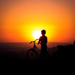 A serene scene capturing a boy at a sunset point, observing the vibrant hues of the sunset