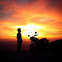 A peaceful scene of a man at a sunset point, gazing at the mesmerizing colors of the sunset