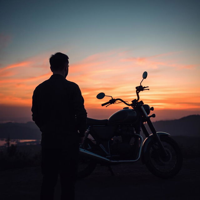 A peaceful scene of a man at a sunset point, gazing at the mesmerizing colors of the sunset