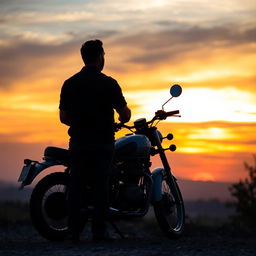 A peaceful scene of a man at a sunset point, gazing at the mesmerizing colors of the sunset