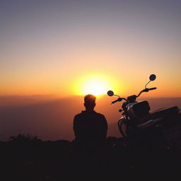 A serene and contemplative scene featuring a man sitting on the ground at a sunset point in Nepal, watching the magnificent sunset unfold