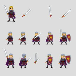 Create a pixel art character sheet for a 2D game in Unity, featuring a knight character