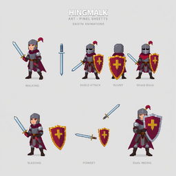 Create a pixel art character sheet for a 2D game in Unity, featuring a knight character