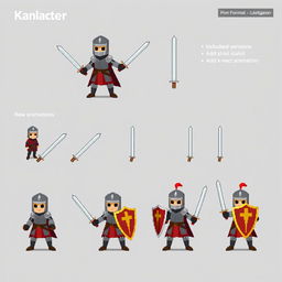 Create a pixel art character sheet for a 2D game in Unity, featuring a knight character