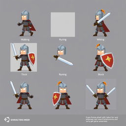 Create a pixel art character sheet for a 2D game in Unity, featuring a knight character