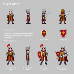 Design a pixel art character sheet following the provided format for Unity, featuring a knight character