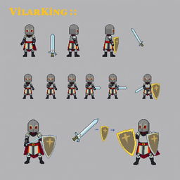 Design a pixel art character sheet following the provided format for Unity, featuring a knight character