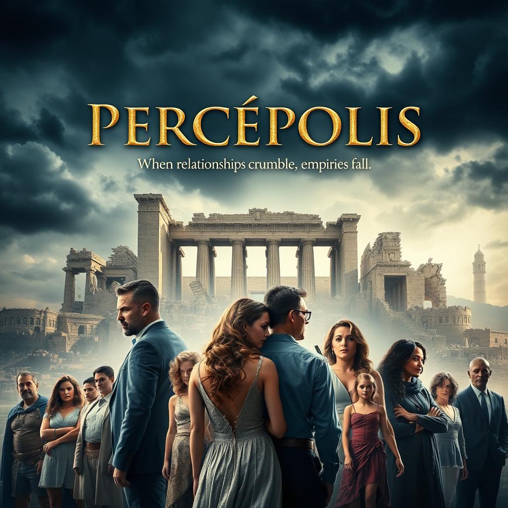 Movie poster for 'PERCÉPOLIS', a dramatic film about fragile relationships leading to the fall of the great empire of Perces