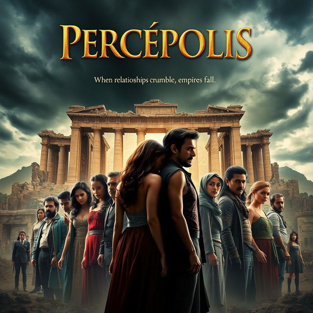 Movie poster for 'PERCÉPOLIS', a dramatic film about fragile relationships leading to the fall of the great empire of Perces