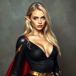 A captivating 18-year-old Slavic woman, radiating the allure of a superheroine