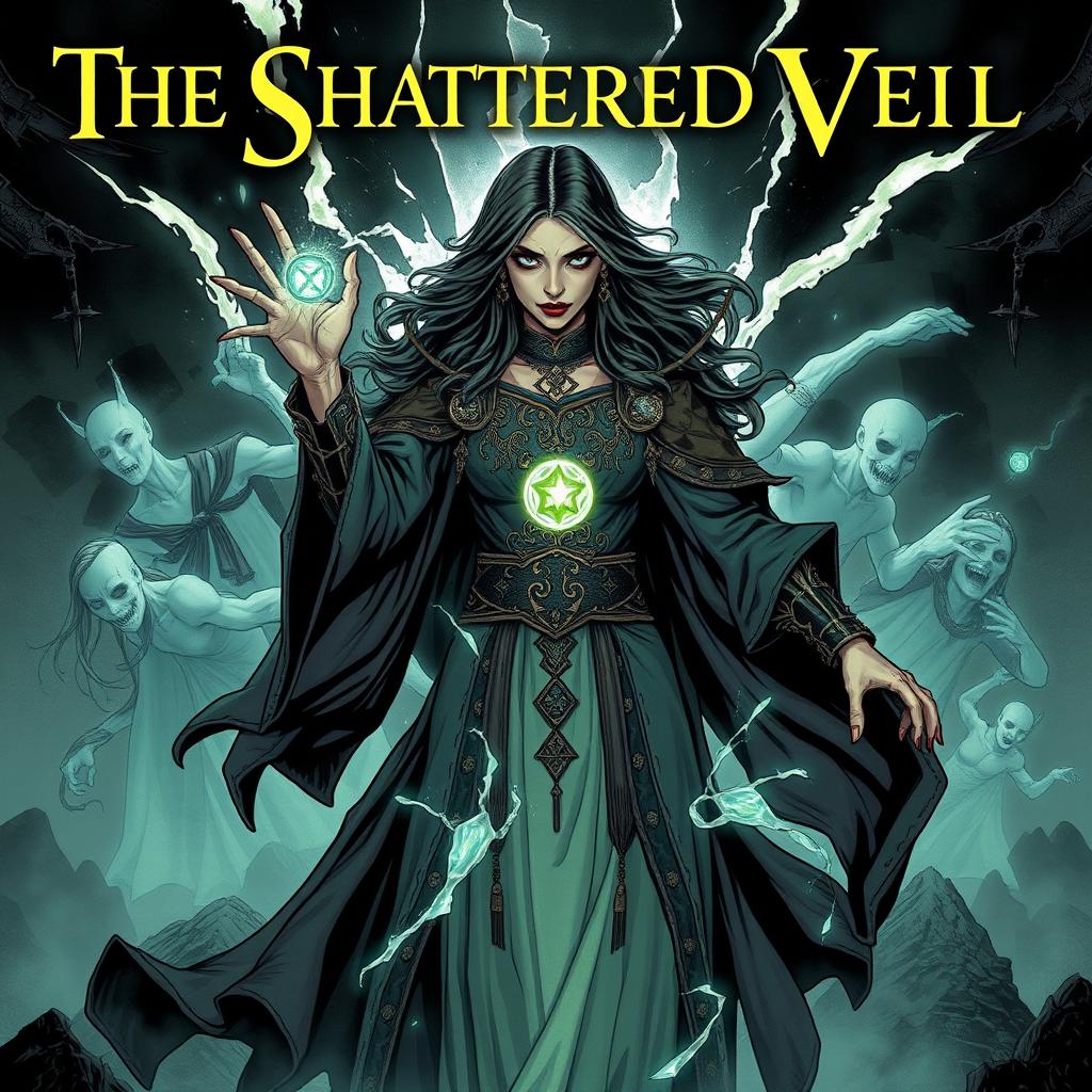 Cover art for "The Shattered Veil," a comic about a powerful sorceress who was wrongfully imprisoned in a realm that manifests your deepest fears and regrets