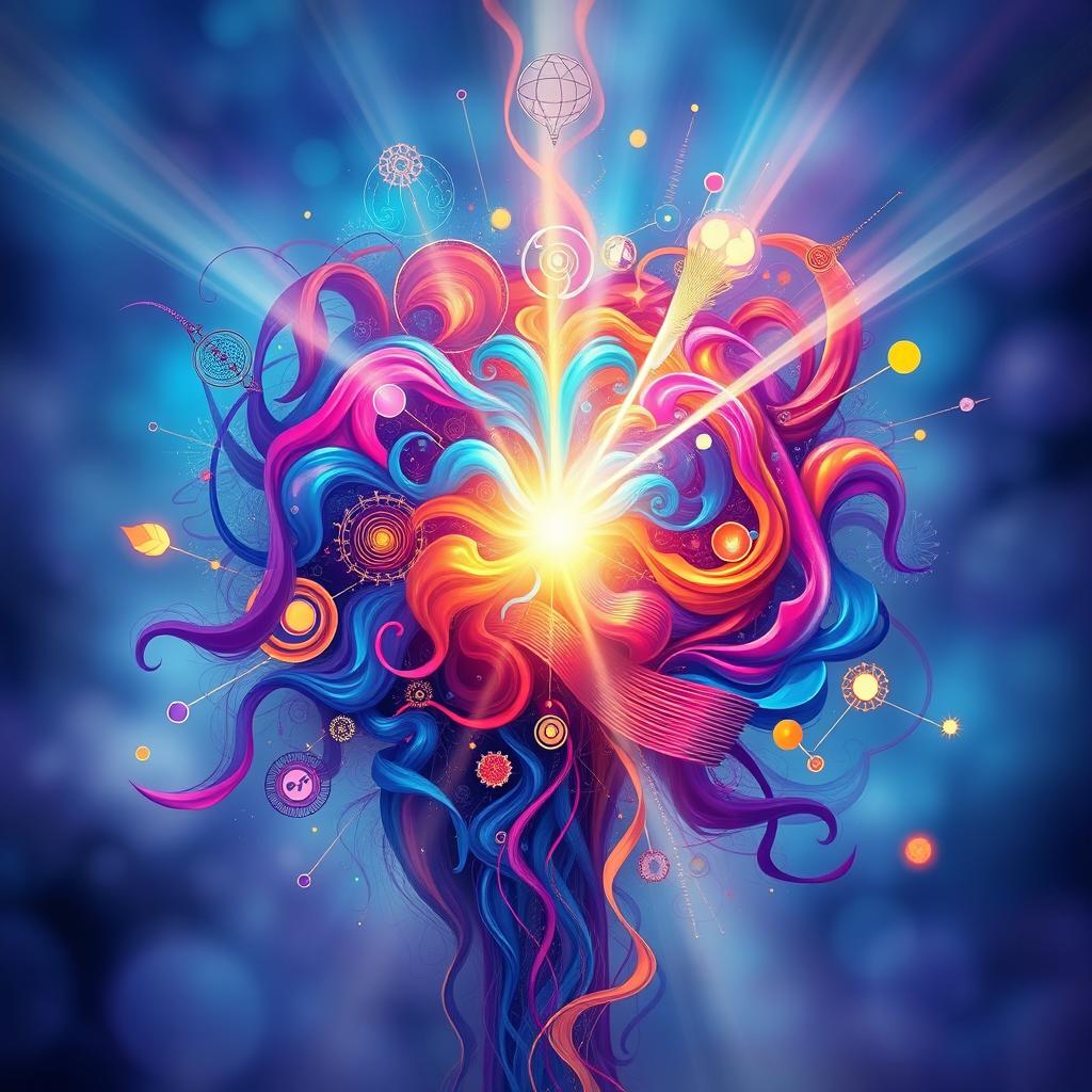 A conceptual representation of the human mind's power, featuring vibrant and swirling colors symbolizing creativity and intelligence