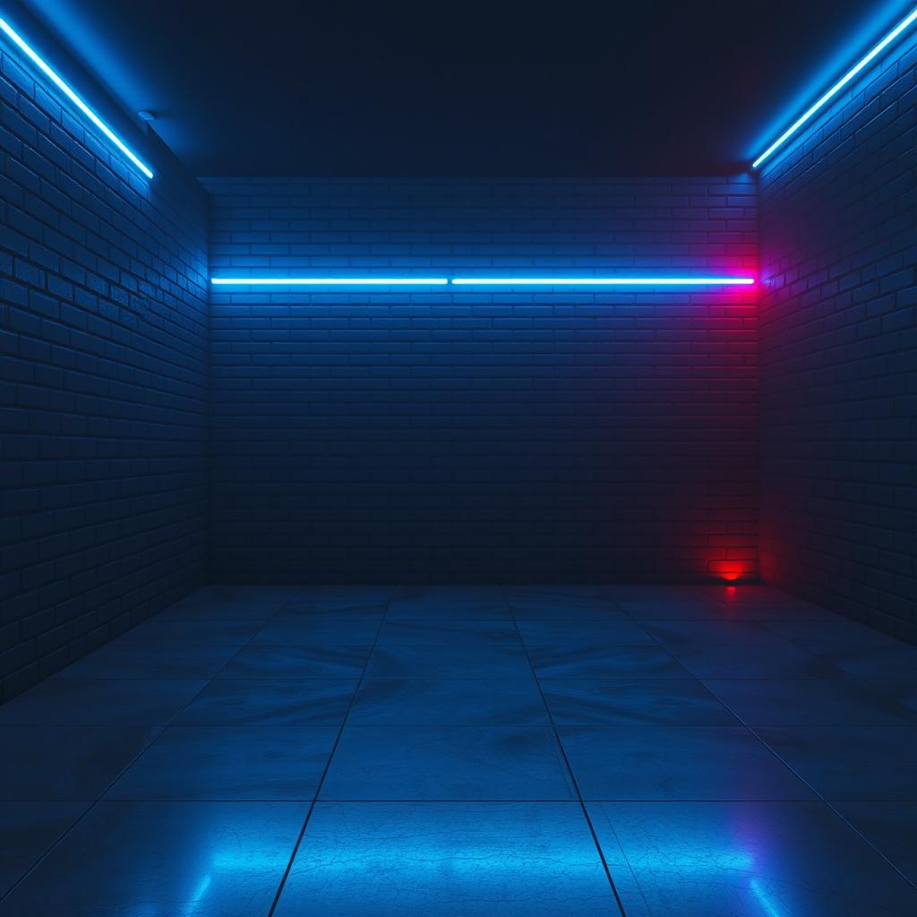 A futuristic, minimalist room dimly lit to create a moody, cyberpunk ambiance