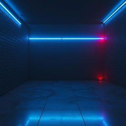 A futuristic, minimalist room dimly lit to create a moody, cyberpunk ambiance