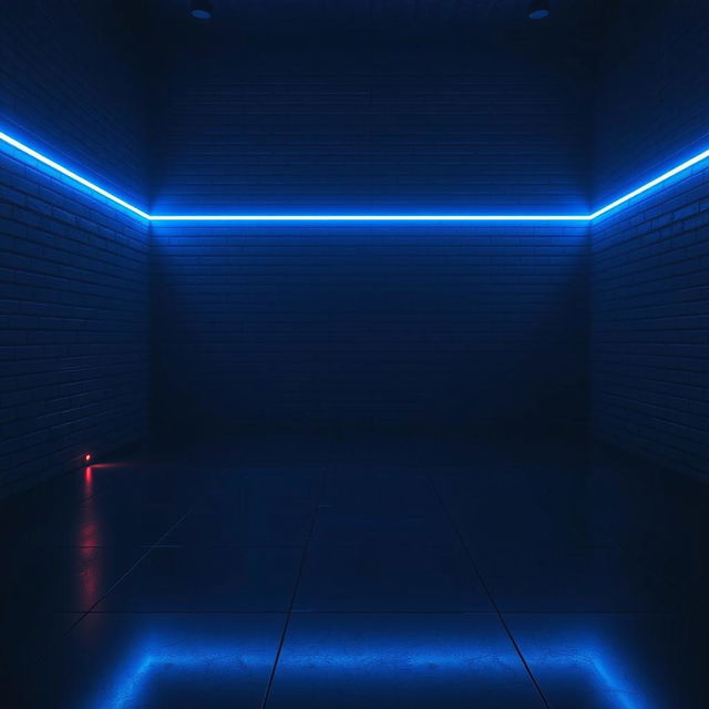 A futuristic, minimalist room dimly lit to create a moody, cyberpunk ambiance