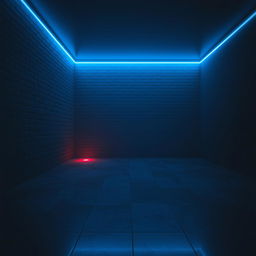 A futuristic, minimalist room dimly lit to create a moody, cyberpunk ambiance