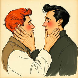 Two 1950s men, one with red hair and the other with black hair