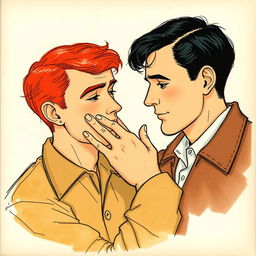 Two 1950s men, one with red hair and the other with black hair