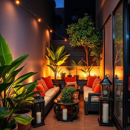 A beautifully adorned narrow terrace, enclosed on the sides with stylish and sleek panels