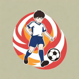 Logo featuring the character Captain Tsubasa dynamically dribbling a football, surrounded by fiery effects