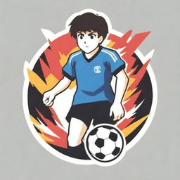 Logo featuring the character Captain Tsubasa dynamically dribbling a football, surrounded by fiery effects