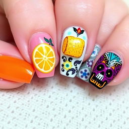 Elegantly intricate nail art set for Día de Muertos, following the initial vibrant yet culturally rich themes