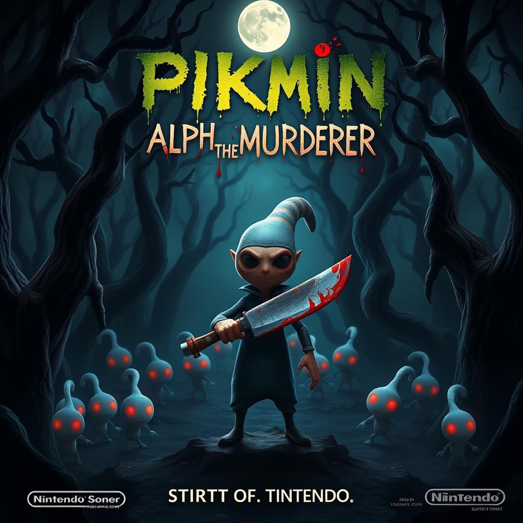 A horror-themed Nintendo movie poster titled 'Pikmin: Alph the Murderer'