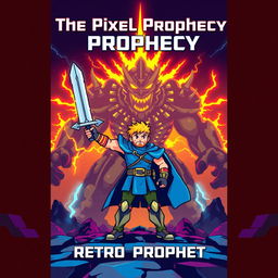 Epic book cover design for "The Pixel Prophecy" by Retro Prophet