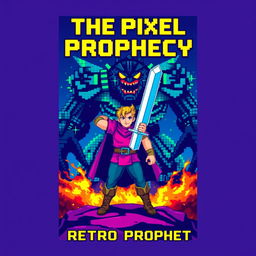 Epic book cover design for "The Pixel Prophecy" by Retro Prophet