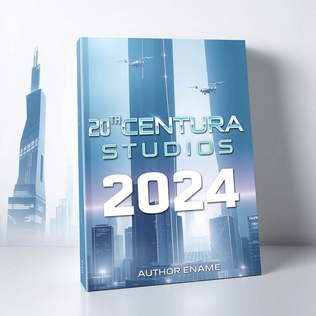 Futuristic and minimalist book cover design for "20th Centura Studios 2024