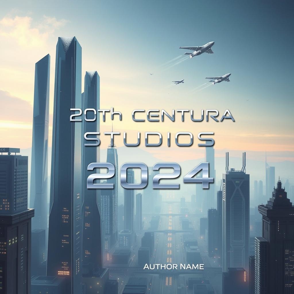 Futuristic and minimalist book cover design for "20th Centura Studios 2024