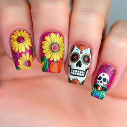 Día de Muertos-inspired nail art collection, capturing cultural essence and vivid beauty