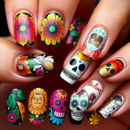 Día de Muertos-inspired nail art collection, capturing cultural essence and vivid beauty