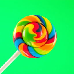 A vibrant and colorful close-up of a swirl lollipop with a rainbow of colors