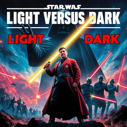 A Star Wars-style epic movie poster featuring Salvador Montes de Oca as a heroic figure, standing valiantly with a glowing lightsaber symbolizing hope and justice