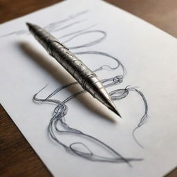 An elegant quill pen intricately sketching a beautifully rended broken chain, in the midst of dynamic drawing action.