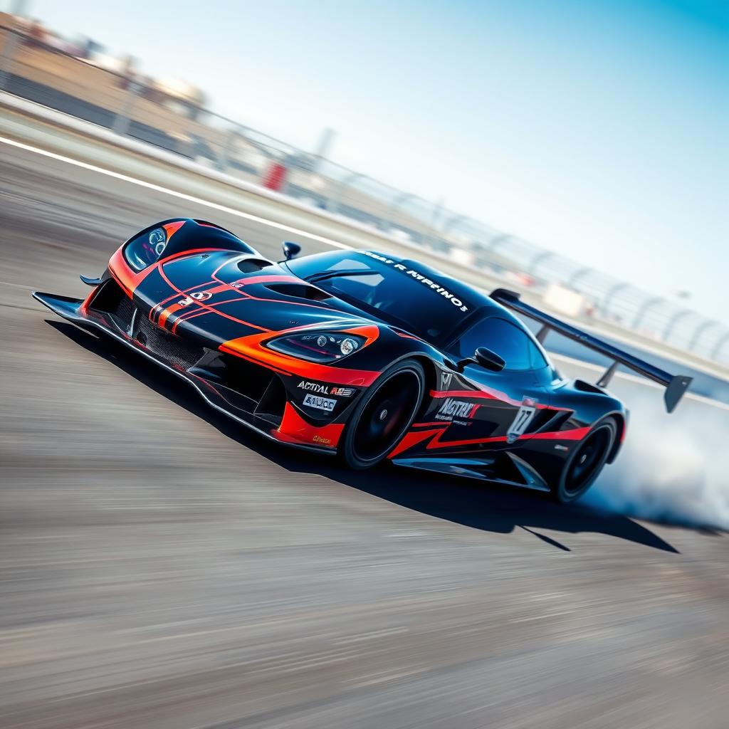 A sleek and aerodynamic race car speeding down a racing track