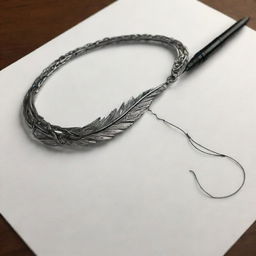 An elegant quill pen intricately sketching a beautifully rended broken chain, in the midst of dynamic drawing action.