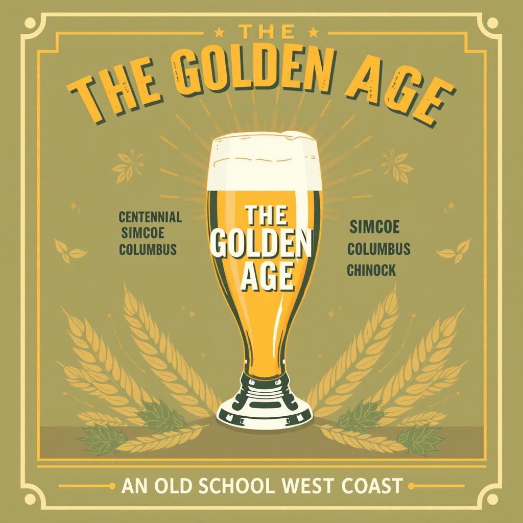 A vintage 1950s movie poster style illustration featuring a beer glass as the main subject, titled “The Golden Age”