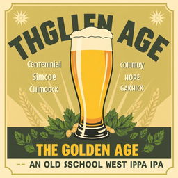 A vintage 1950s movie poster style illustration featuring a beer glass as the main subject, titled “The Golden Age”